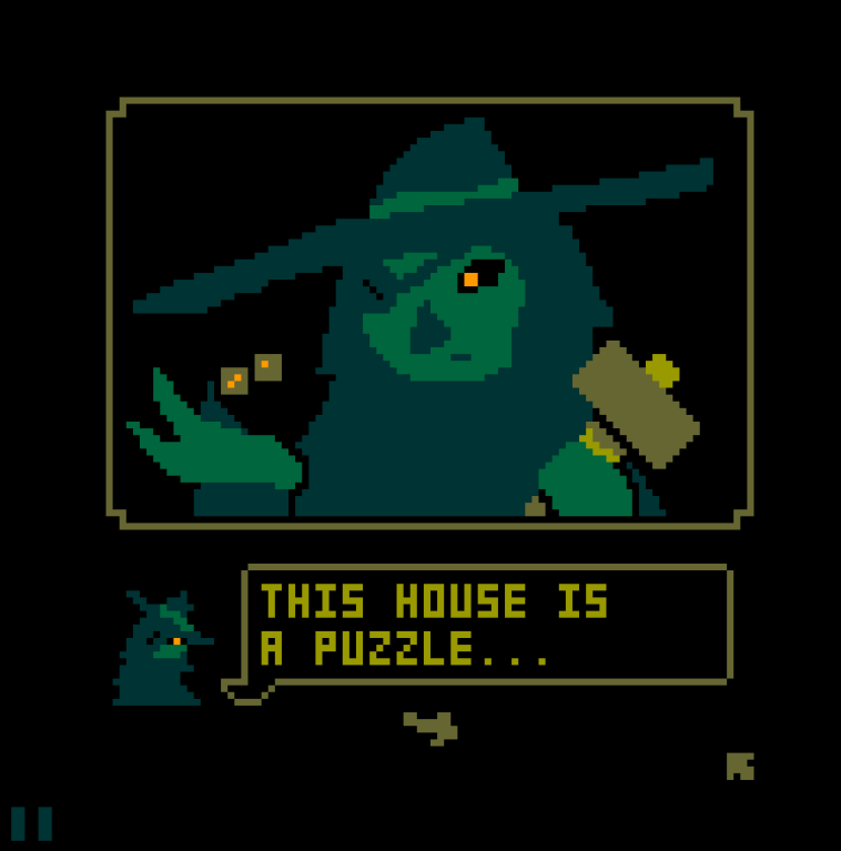 One of the dialogue sections of DOD, on frame there is a character holding a pair of dice saying - 'THIS HOUSE IS A PUZZLE...