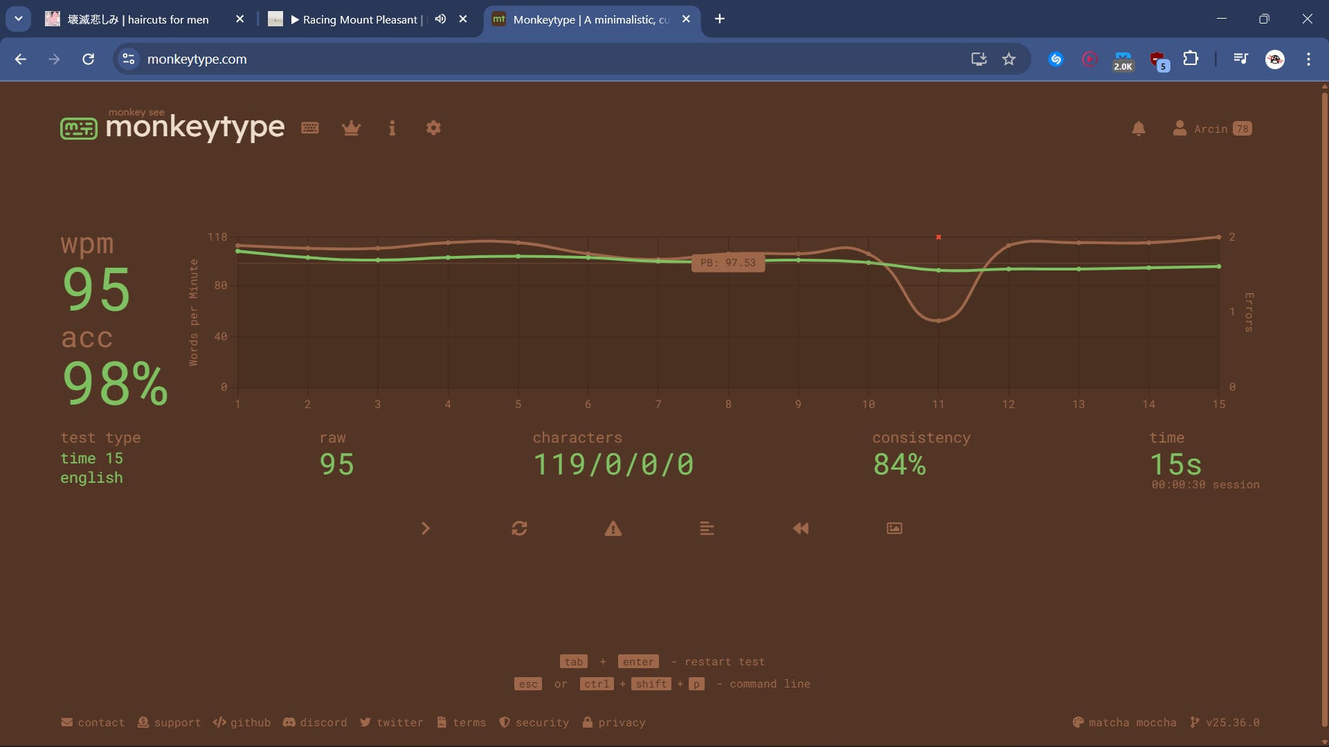 Monkeytype 95 WPM